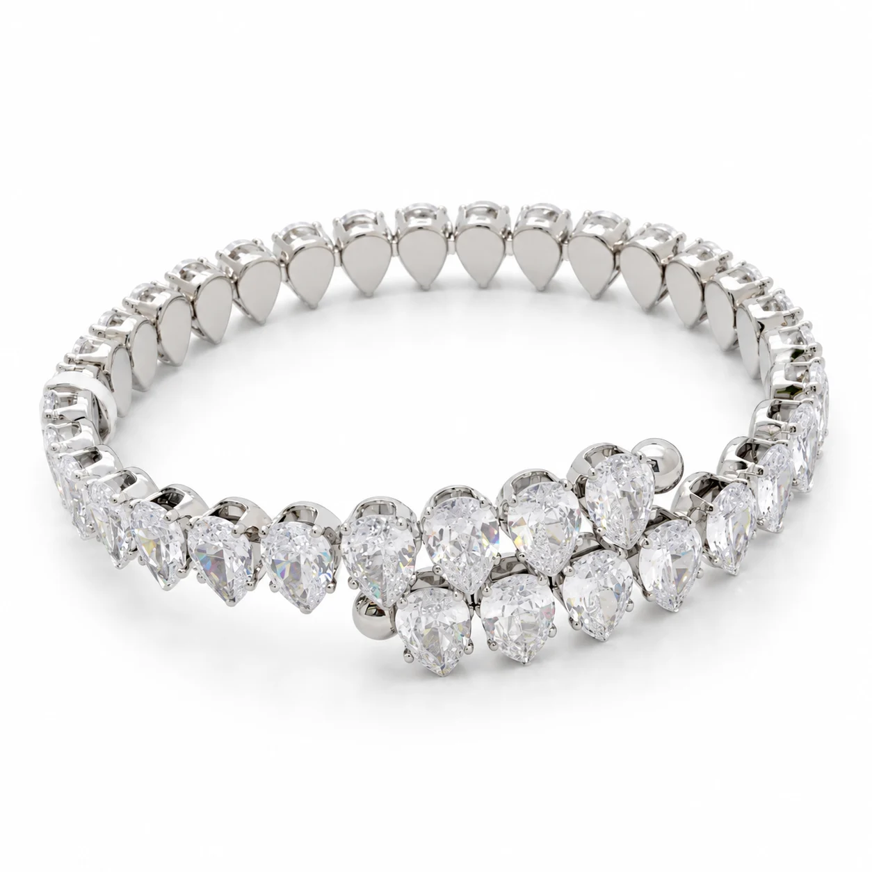 Silver-tone Bracelet with Clear Teardrop-shaped Settings · 001135