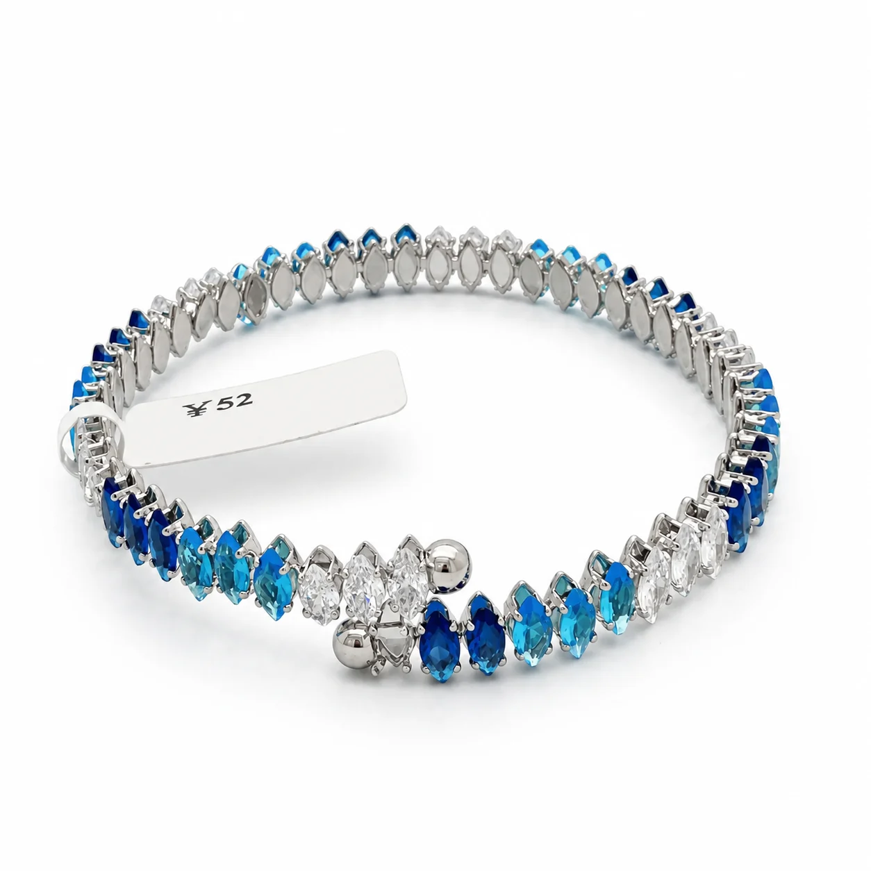 Silver-tone Open Cuff with Blue and Clear Marquise-shaped Stones · 008126
