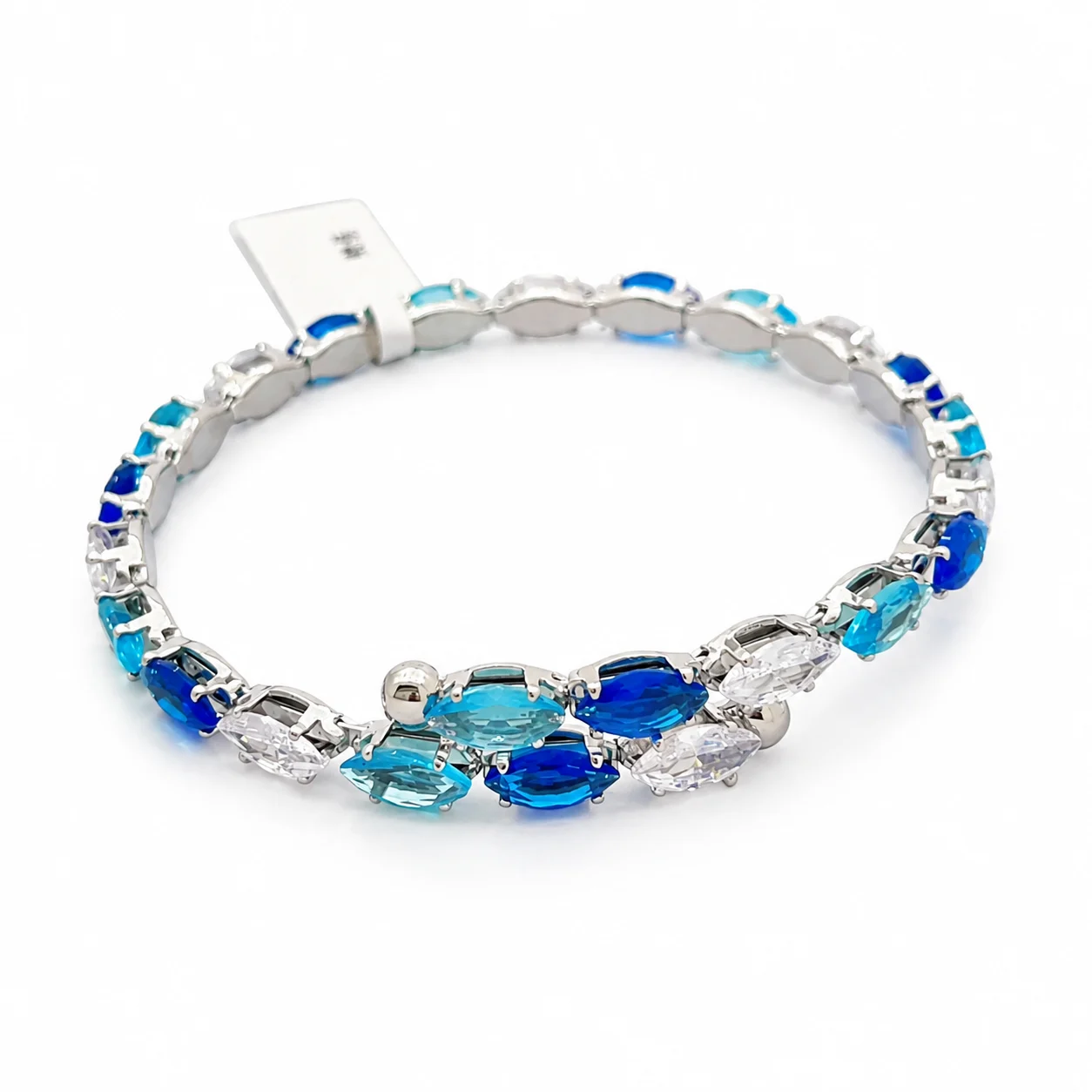 Silver-tone Bracelet with Blue and Clear Oval Stones · 005923