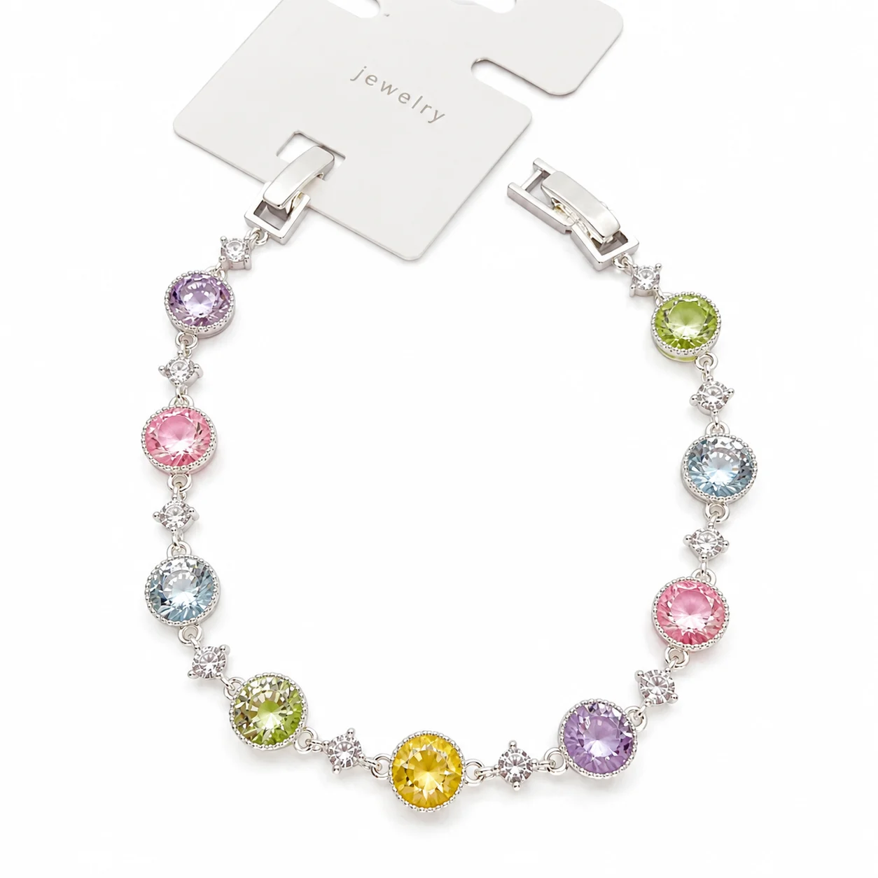 Silver-tone Bracelet with Multicolored Round Faceted Accents · 025965