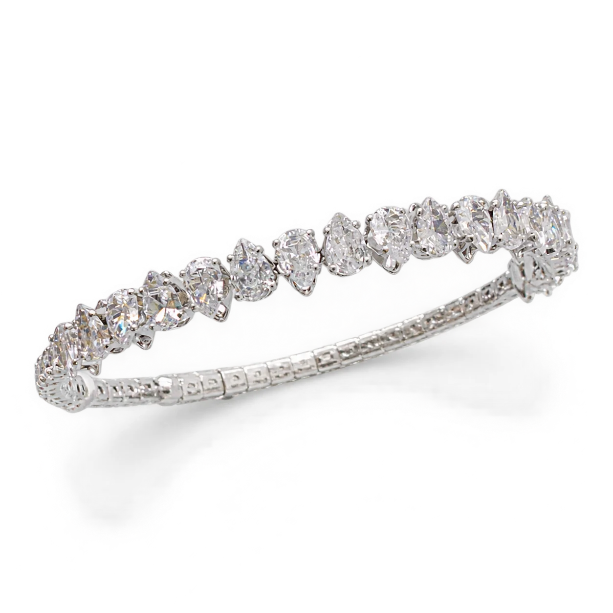 Silver-tone Bracelet with Alternating Clear Pear-shaped Stones · 006528
