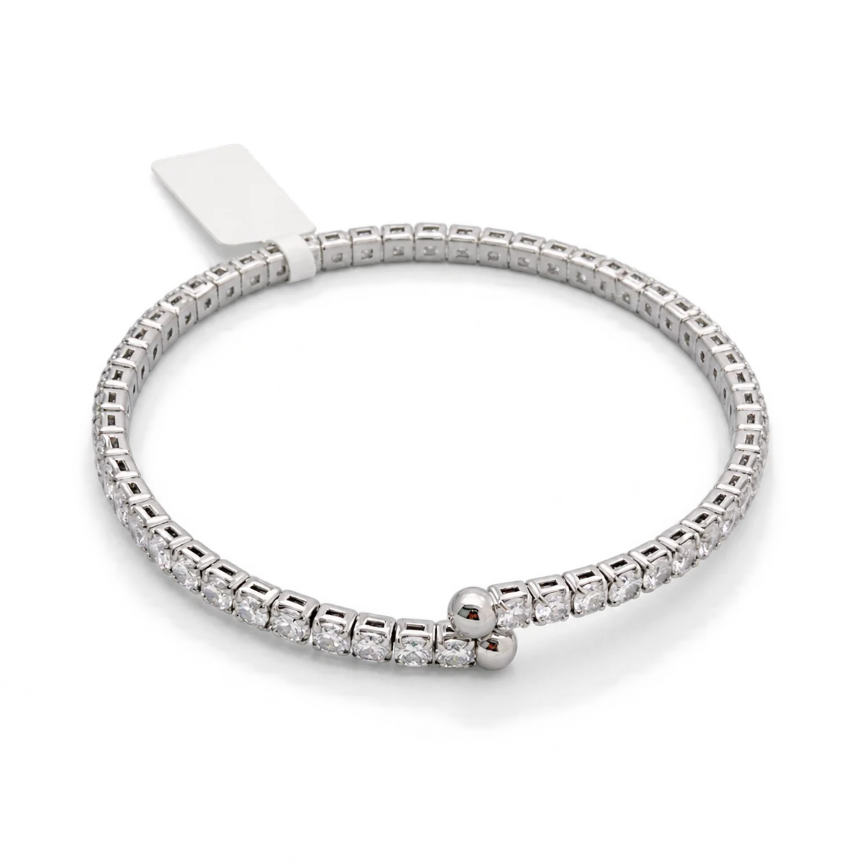 Silver-tone Open Cuff with Round Clear Stones and Twin Ball Tips · 006323