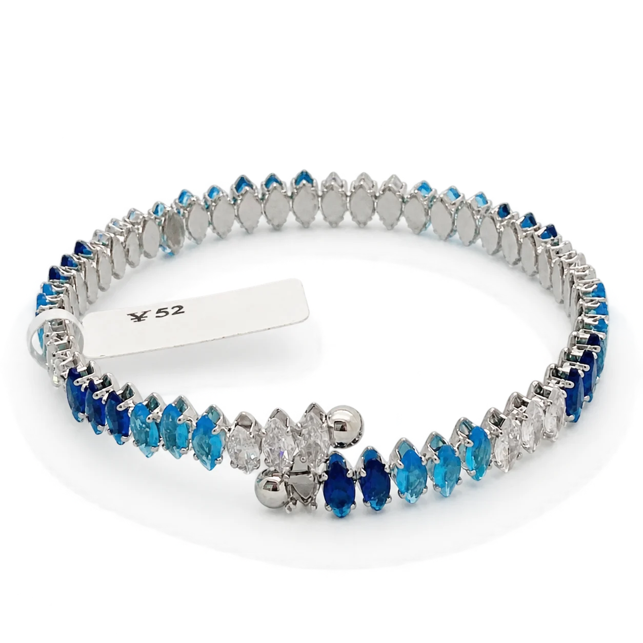 Silver-tone Open Cuff with Blue and Clear Marquise-shaped Stones · 008126