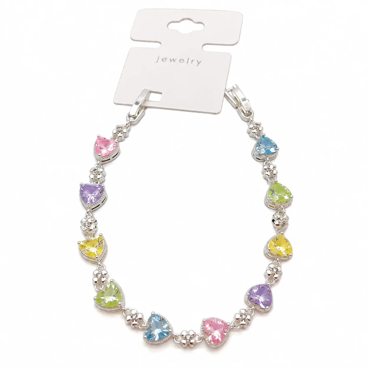 Silver-tone Multicolor Heart and Flower Link Bracelet · 031859.8